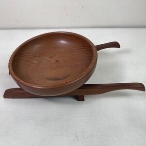 Vintage Wood Wooden‎ Barrel Bowl With Handles Wheelbarrow Mid Century Modern
